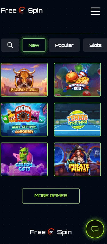 Free Spin Casino games screen on mobile