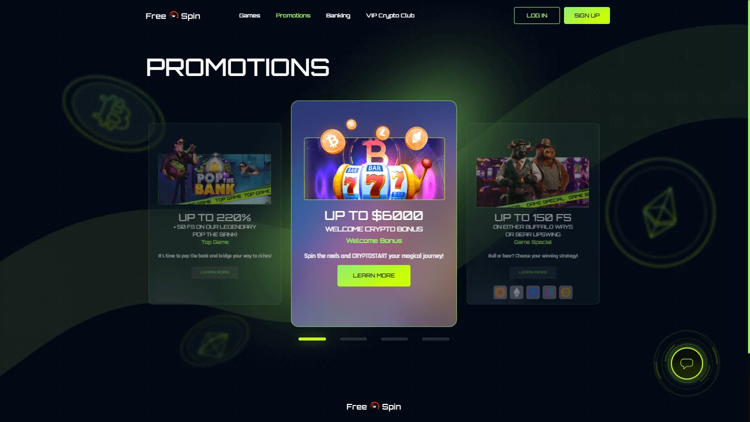 Free Spin Casino promotions screen on desktop
